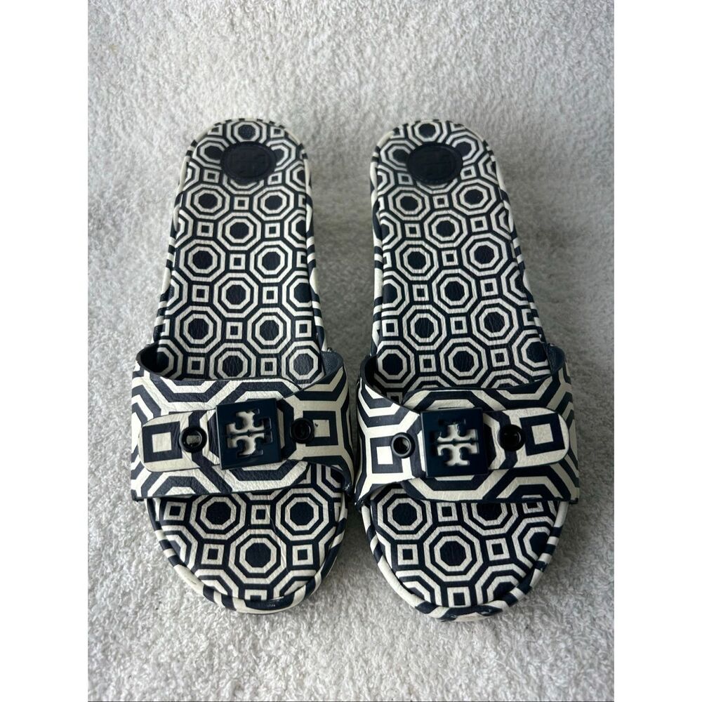 Tory Burch Noah Navy Leather Slides Size 7
